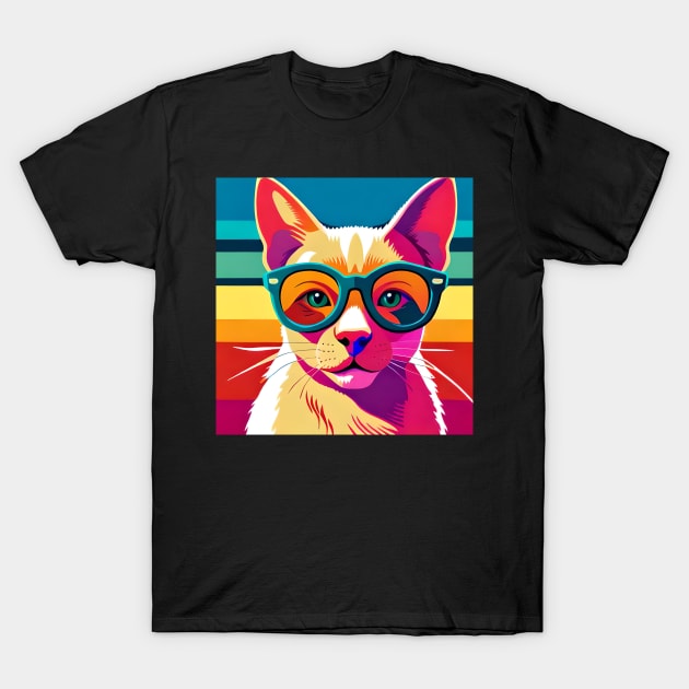 Feline Cool: Pop Art Cat Wearing Sunglasses T-Shirt by Tees Y Mas